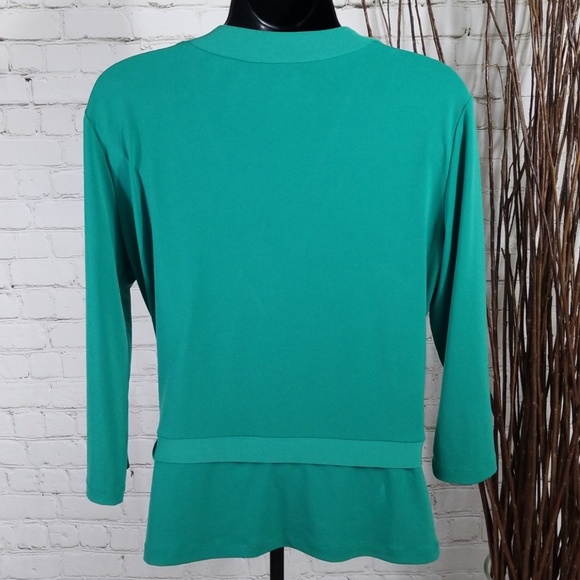 SOLD-New York & Company Green Faux Wrap Blouse - Picture 3 of 4
